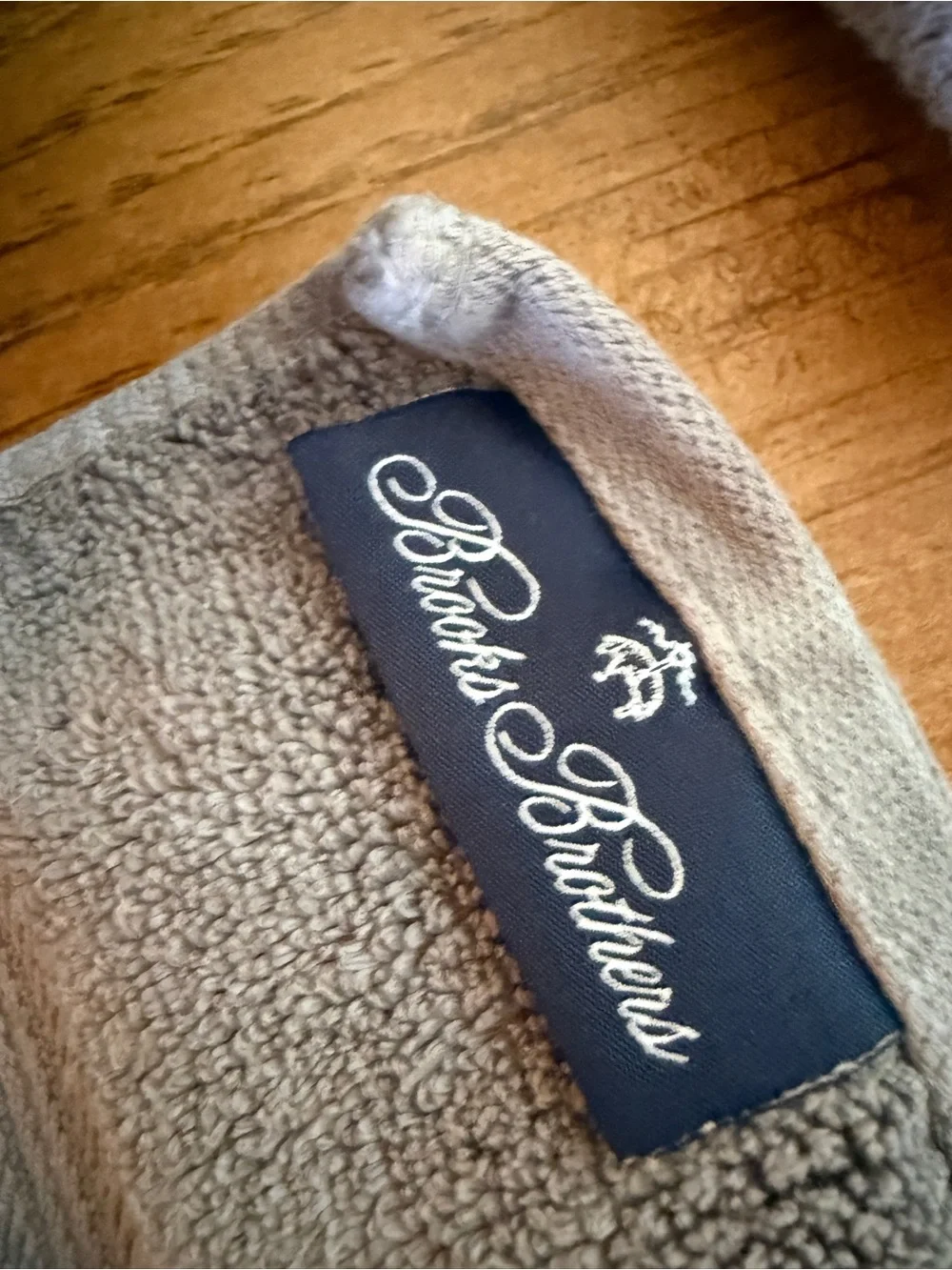 Brooks Brothers Gray and Mustard Towel with Brand Tag